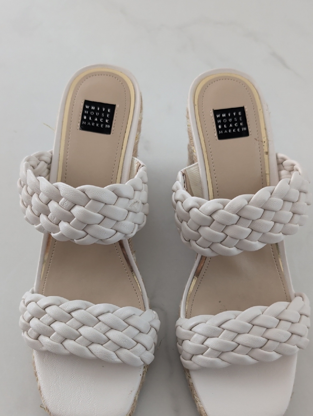 White House Black Market Women's Cream Braided Double-Strap Mules